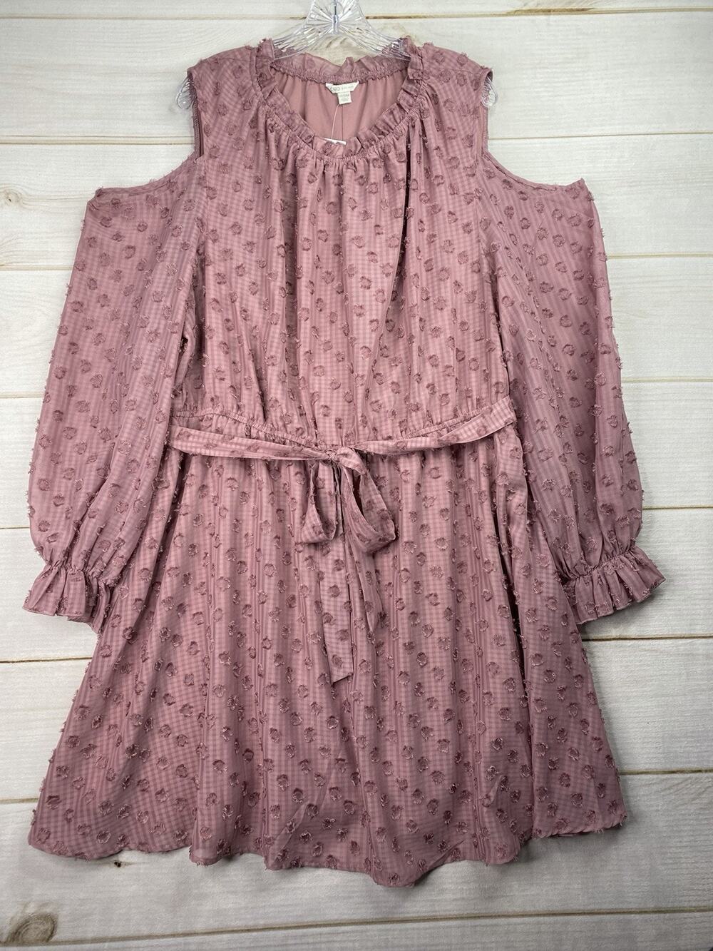 Cato Dress Sz 22 24W Pink Cold Shoulder Chiffon Lined Belted Ruffle Sheath NWT
